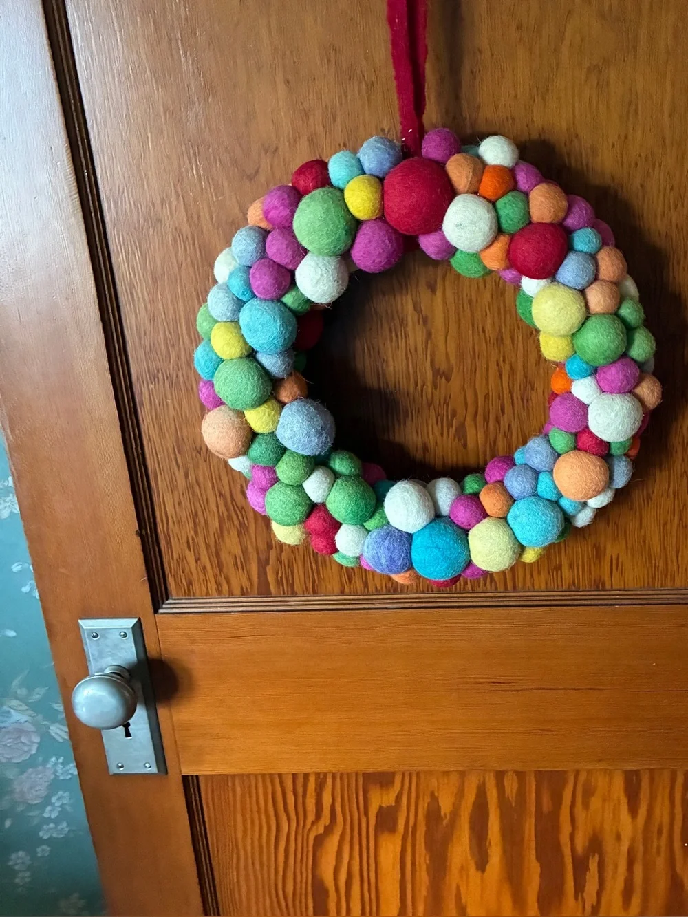 Multicolor Felt Ball Door Wreath